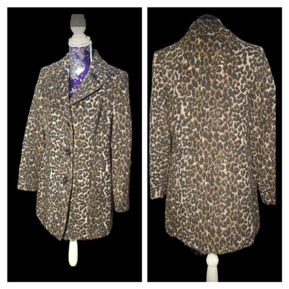 Michael Kors Size Medium NWT Leopard Print Wool Blend Pea Coat - Picture 3 of 6